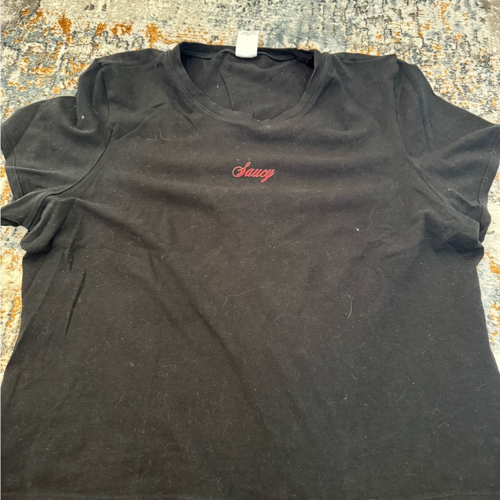 PINK Victoria's Secret Black Tee with Red Detail